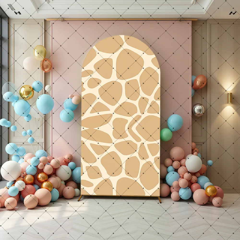 Grass Leaves Wood Grain Theme Party Balloon Arch Background Covers Customized Design Decoration Elastic Fabric Arch Backdrop