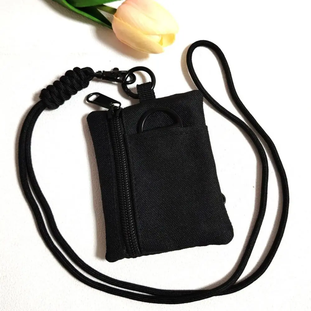 Portable Square Hanging Neck Coin Purse Zipper Casual Oxford Cloth Mini Wallet with Lanyard Nylon Small Card Holder Sports