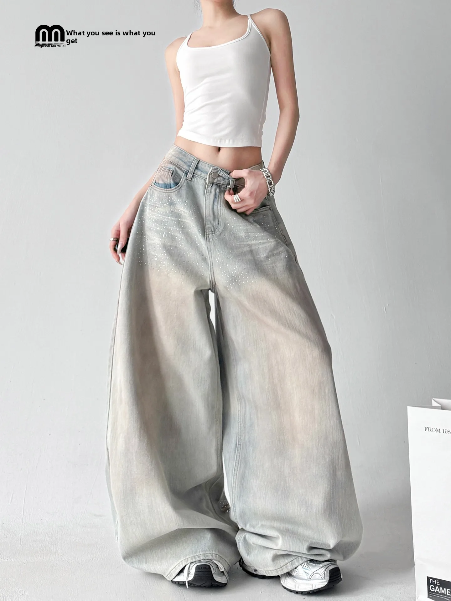 

Spring 2026 Women's High Waist Wide Leg Jeans Design Sensation Knife Loose Fit Long Trousers Cotton Spandex Blend