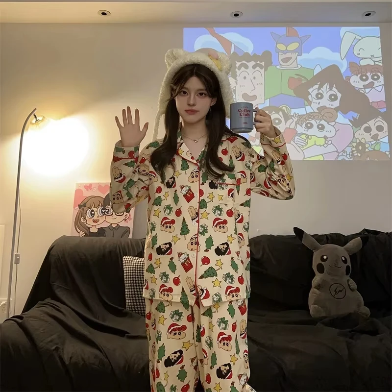 Crayon Boy Shin pyjama met lange mouwen Leuke cartoon thuisoutfit voor koppels Warme comfortabele kerstcadeaus Meisjes Jongens Homewear