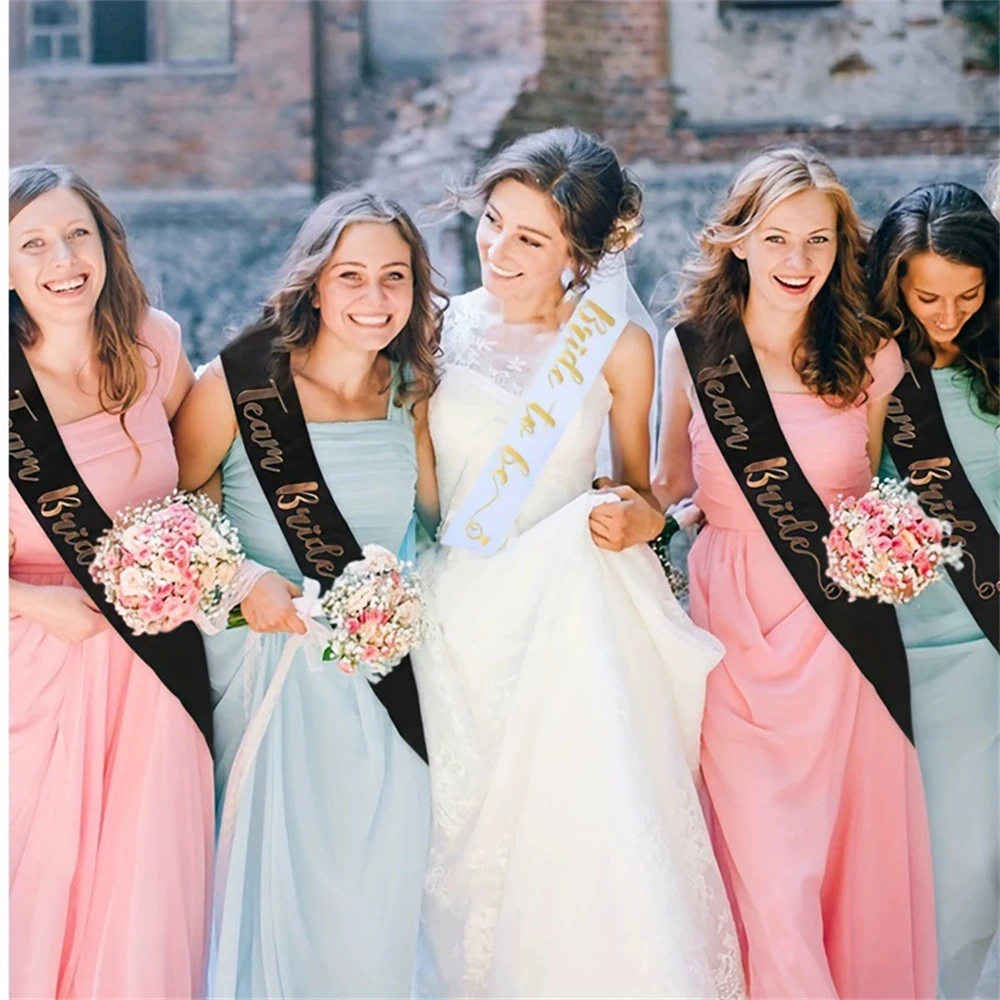 

7 шт., атласный пояс из розового золота Team Bride To Be для девичника, украшение для девичника, девичника, свадьбы, декор для душа, поставки