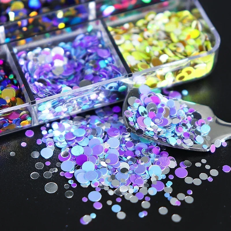 เงาที่มีสีสันเล็บ Sequins Glitter Holographic รอบรูป3D เล็บ Charm เจลเล็บฝรั่งเศส Decoracion Uñas