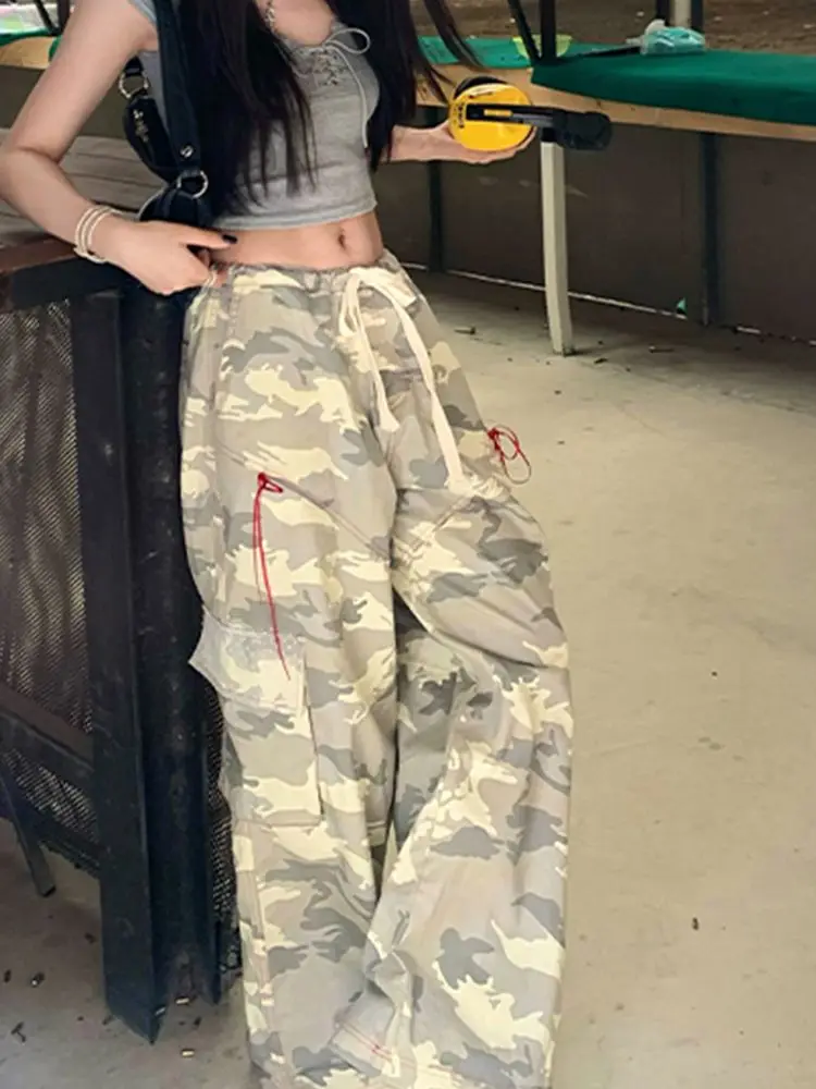 

Harajuku Camouflage Cargo Pants Women High Waist Vintage Aesthetic Streetwear Y2k Trousers Japanese 2000s Clothes Pantalones