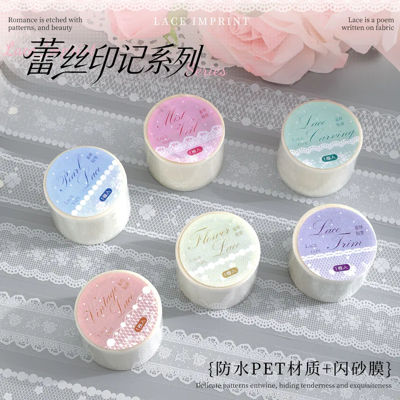 1 Roll Lace Imprint Series PET Washi Tape Transparent Hollow Lace Sticker Tape for Handmade Journal Decor