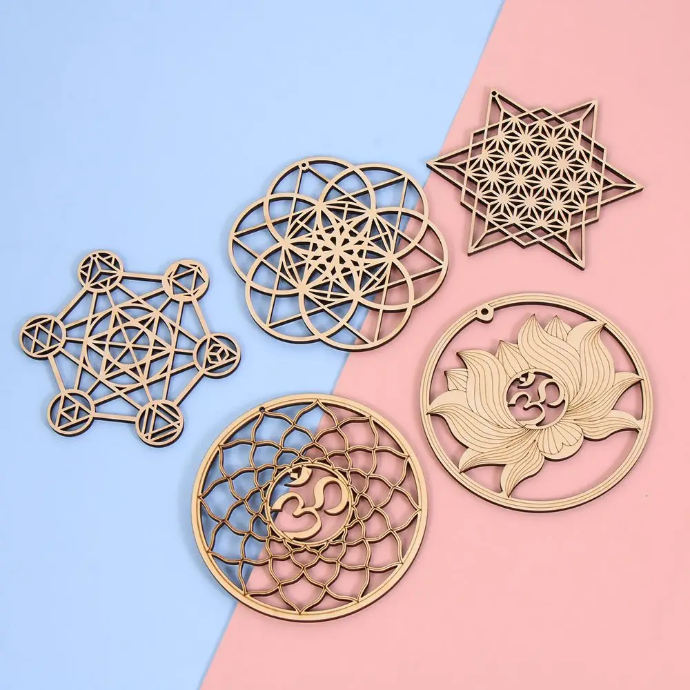 Home Wall Decor Laser Cut Handmade Coasters Slice Wood Base Flower Of Life Energy Mat Wooden Wall Sign Flower of Life Shape