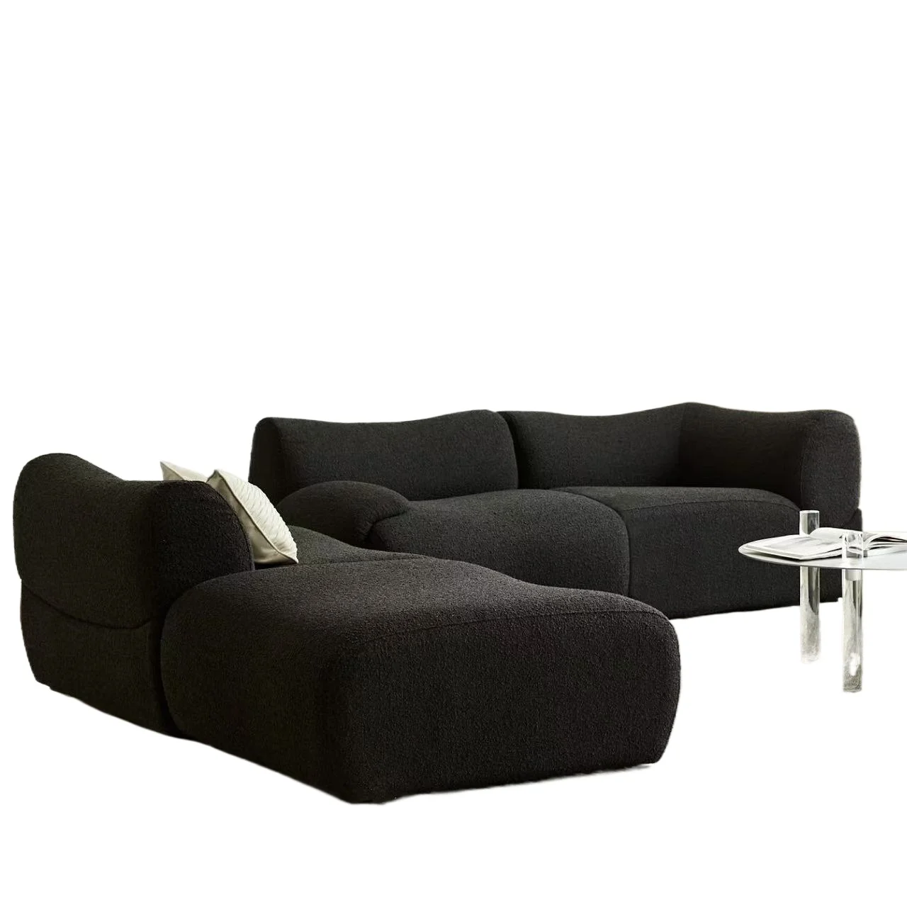 

Minimalist module sofa living room small apartment medium antique black retro curved corner