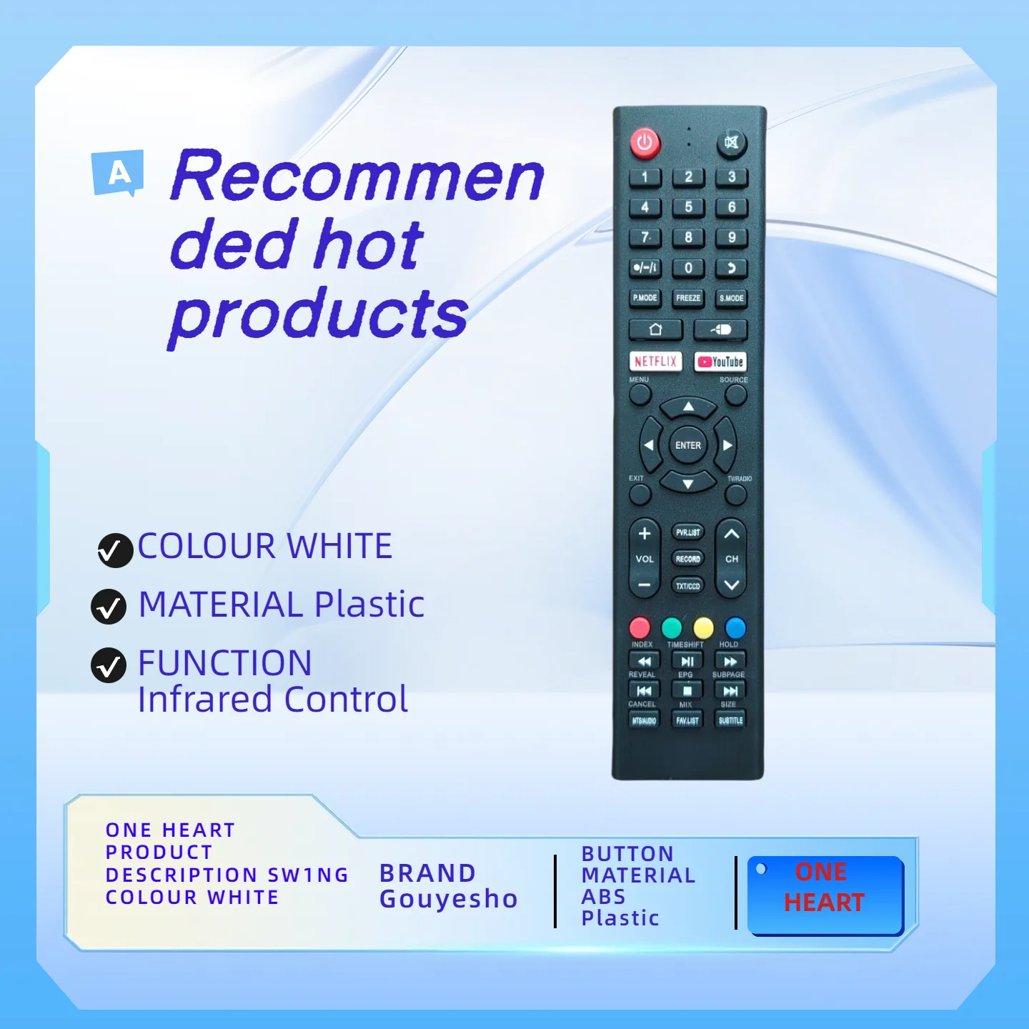 جهاز التحكم عن بعد لـ NordMende ND40S3200J GTEN.DANSAT DTD6521BU & Peerless EDM1100SM Android Smart TV