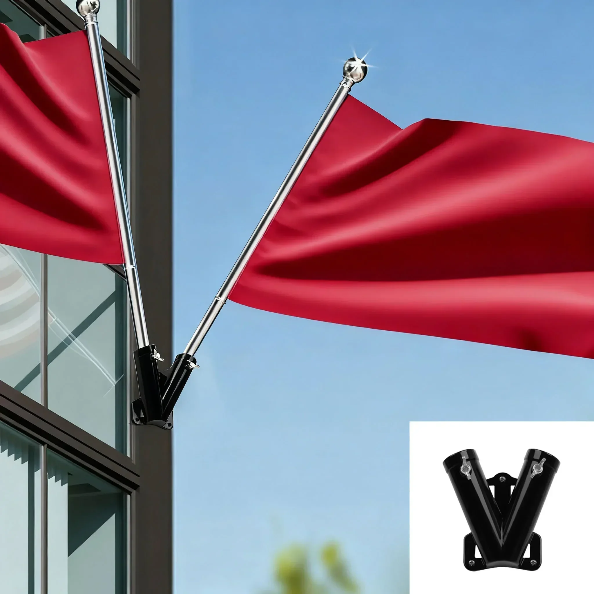 Heavy Duty Double Flag Pole Bracket Holder with Dual Slots and Reinforced Expansion Tubes Designed for Long Lasting Outdoor Use