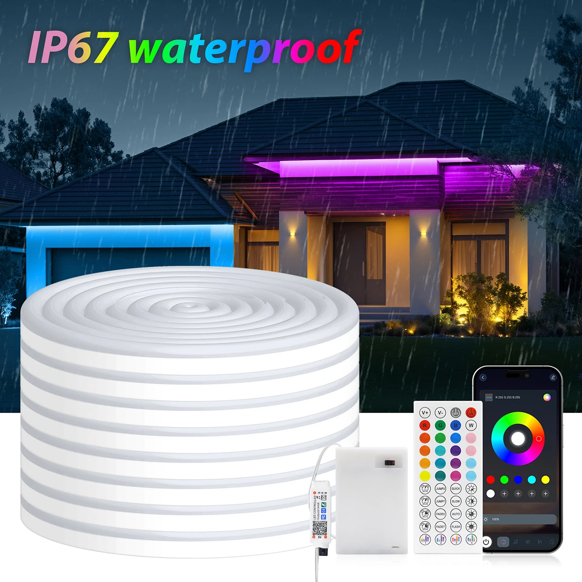 Battery Box DC 5V RGB 3535 LED Neon Strip Flexible Silicone Light 3 17 24 44 Key Bluetooth 108 LEDs/m Waterproof Tube Decor Lamp