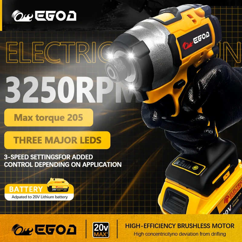 EGOD Brushless Drill Compact 1/4 Inch Drill Bit Mini Cordless Drill Fast and Lightweight Electric Screwdriver for Dewalt Battery