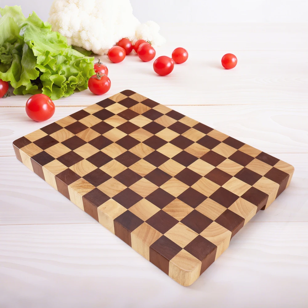 Jaswehome Rubberwood Cutting Board Chessboard Pattern Board Double-sided Fruit vegetable Kitchen Chopping Block Cheese Boards