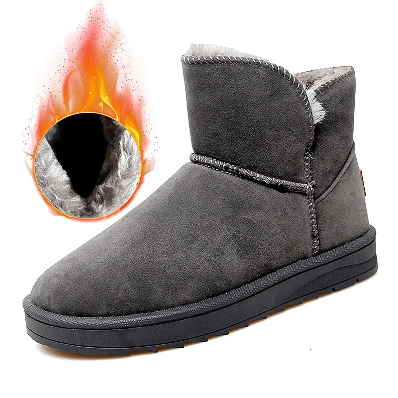 Botas de neve de pelúcia masculina, cano curto, raso, casual, confortável, quente, inverno, venda quente, moda