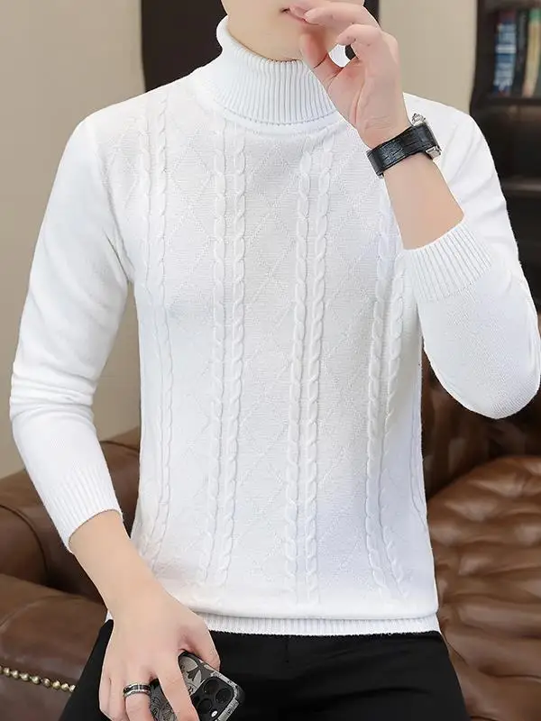 

Men's High Collar Thiened Knitted Sweater Faionable Korean Sle Warm Fitting Autumn Winter New Arrival Color Base ...