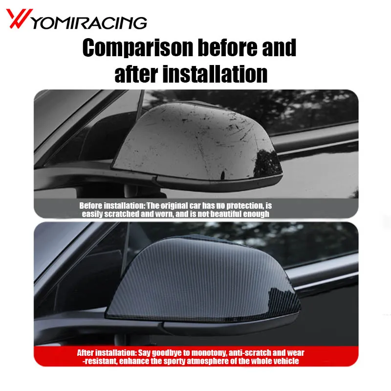 

YOMI For Tesla Model 3/Y 2024 Rear View Mirror Protective Cover Carbon Fiber ABS Rearviews Auto Parts New Model3 Accessories