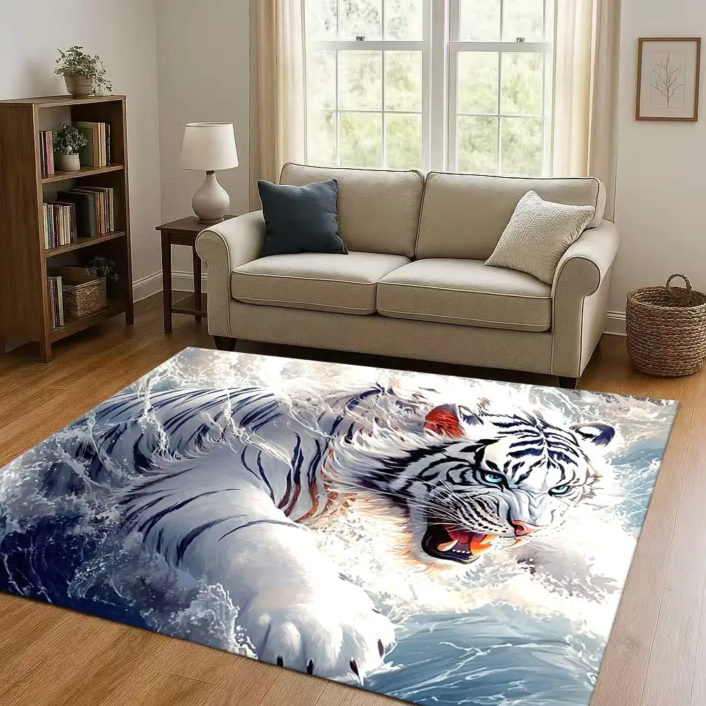 

2026 New Tiger Lion Beast Art Cartoon Living Room Non-Slip Area Rug Carpet for Bedroom Playroom Sofa,Home Decor Doormat Gift