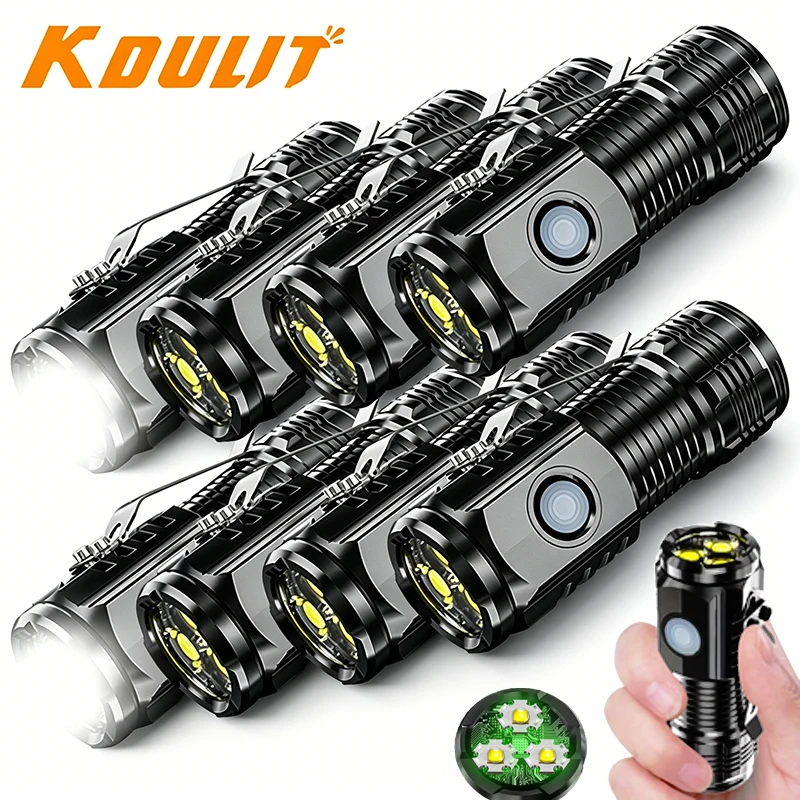 1-10PCS Mini LED Tactical Flashlight,Rechargeable EDC Pocket Light w/Clip,5 Modes High Lumens Torch,Outdoor Camping Emergency