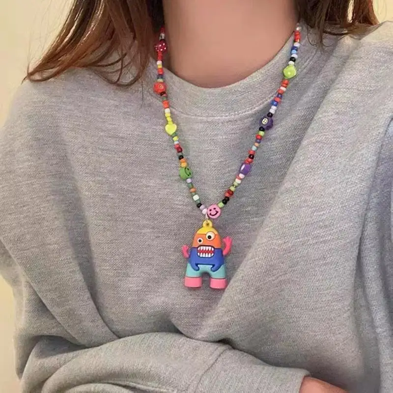 Colorful Bead Chain Necklace Cartoon Monster-Pendant Choker Chain Fashion Monster-Hip Hop Pendant Gift for Girls Jewelry 964A