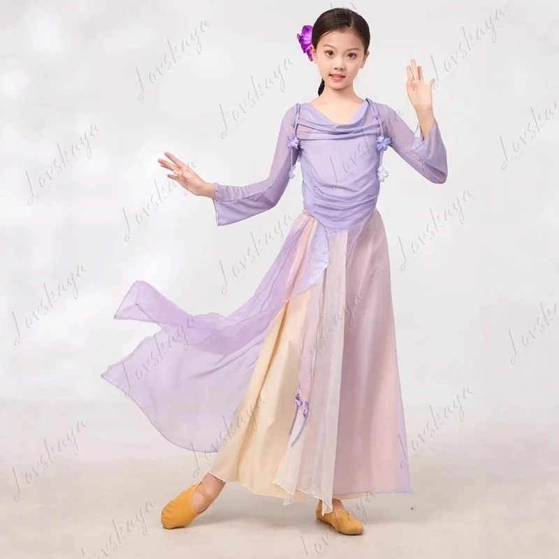 Roupas de prática de rima corporal de dança clássica infantil gaze meninas folclóricas