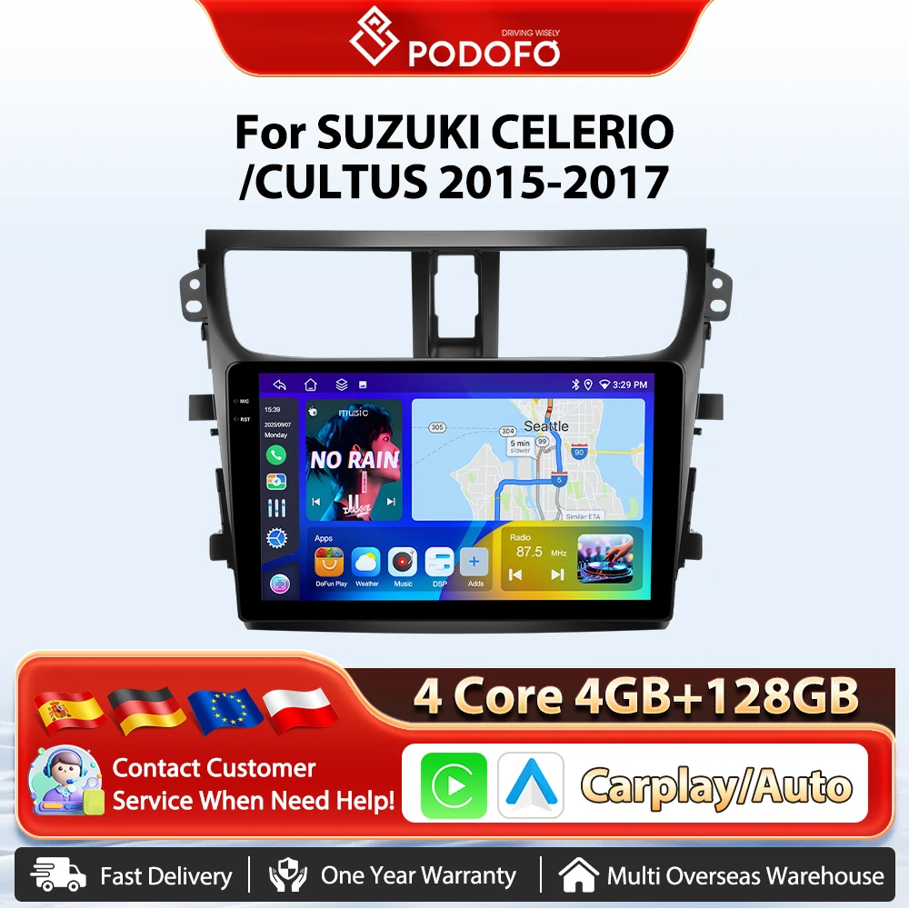 Podofo 9'' Android Drahtlose CarPlay Auto Intelligente System Player Für Suzuki CELERIO/CULTUS 2015-2017 GPS WIFI FM/RDS Auto Radio
