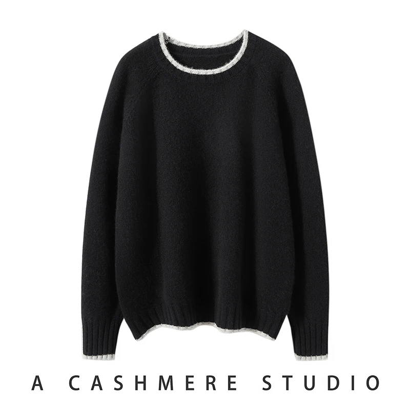 Hot Sale Autumn Winter New 100% Cashmere Sweater O-Neck Women\'s Thicken Warm Pullover Female Loose Knit Jumper Large Size Tops