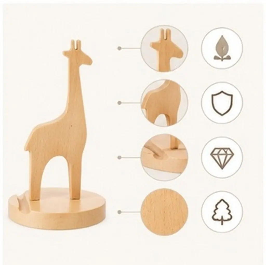 Solid Wood Giraffe Phone Stand Desktop Holder Compact Space Saving Horizontal Vertical Adjustable Wooden Phone Desktop Stand