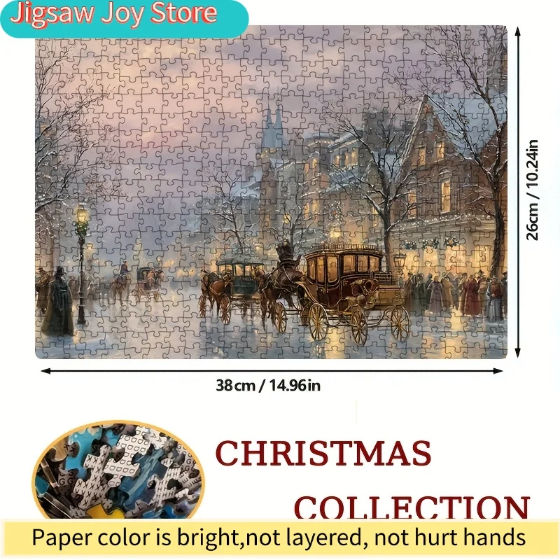 1 Box () Mini Paper Puzzles for Adults - Christmas Eve Scene with Horse Carriage & Snowy Street Scene, 15x10in (38x26cm) Dynam