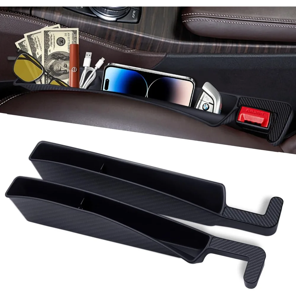 

car seat gap filler organizer, 2 pack front seat organizer - universal fit suv truck console side storage box for holding phone,