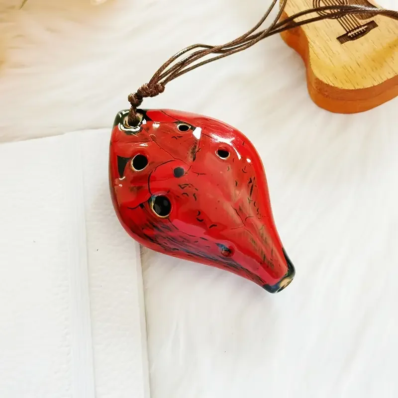 Color Ocarina opcional, Ocarina estilo retro, instrumento Ocarina hecho a mano de 6 agujeros, sonido agradable, como una hoja, con cuerda colgante