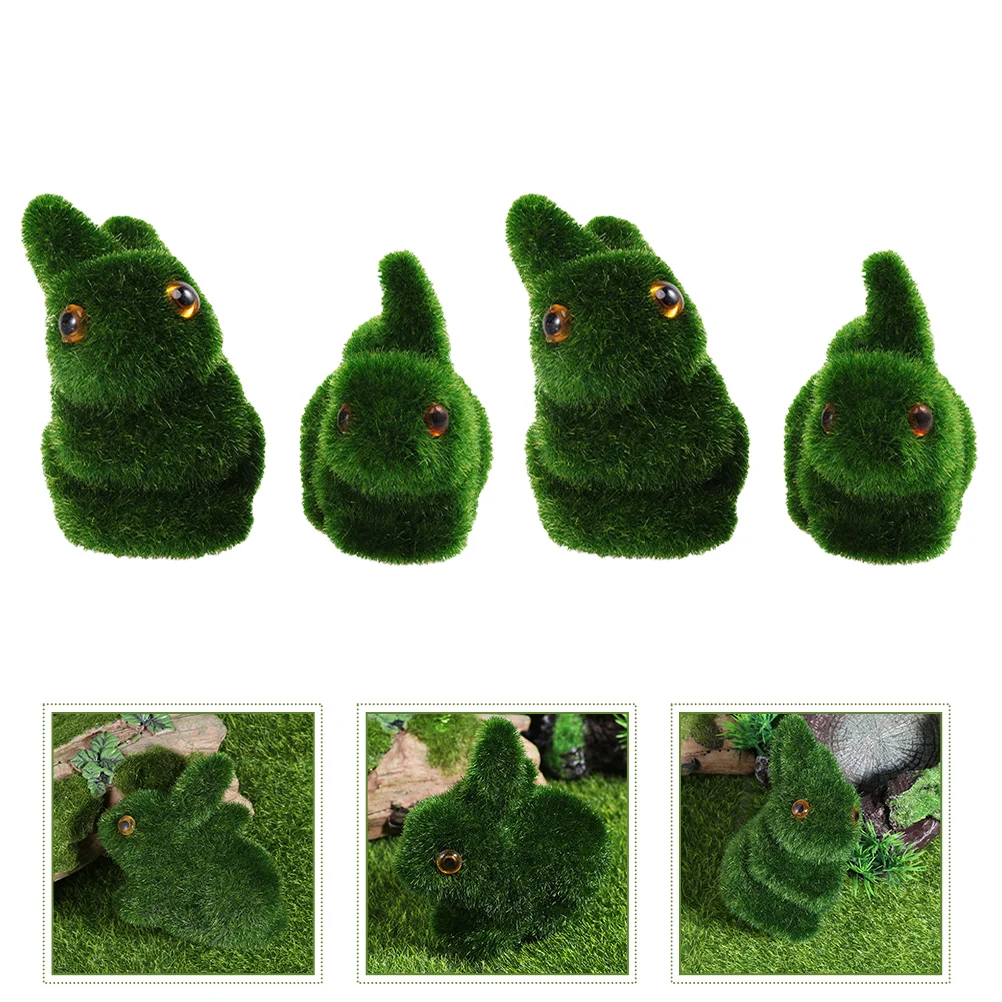 

4 Pcs Fair Garden Accessories Moss Bunny Home Decoration Ornaments Easter Rabbit