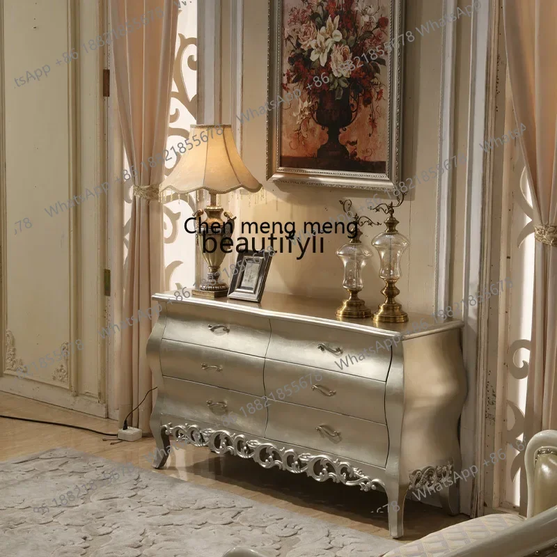 17832 European neoclassical entrance cabinet,living room light luxury dining side cabinet, champagne color,high-end decorative c