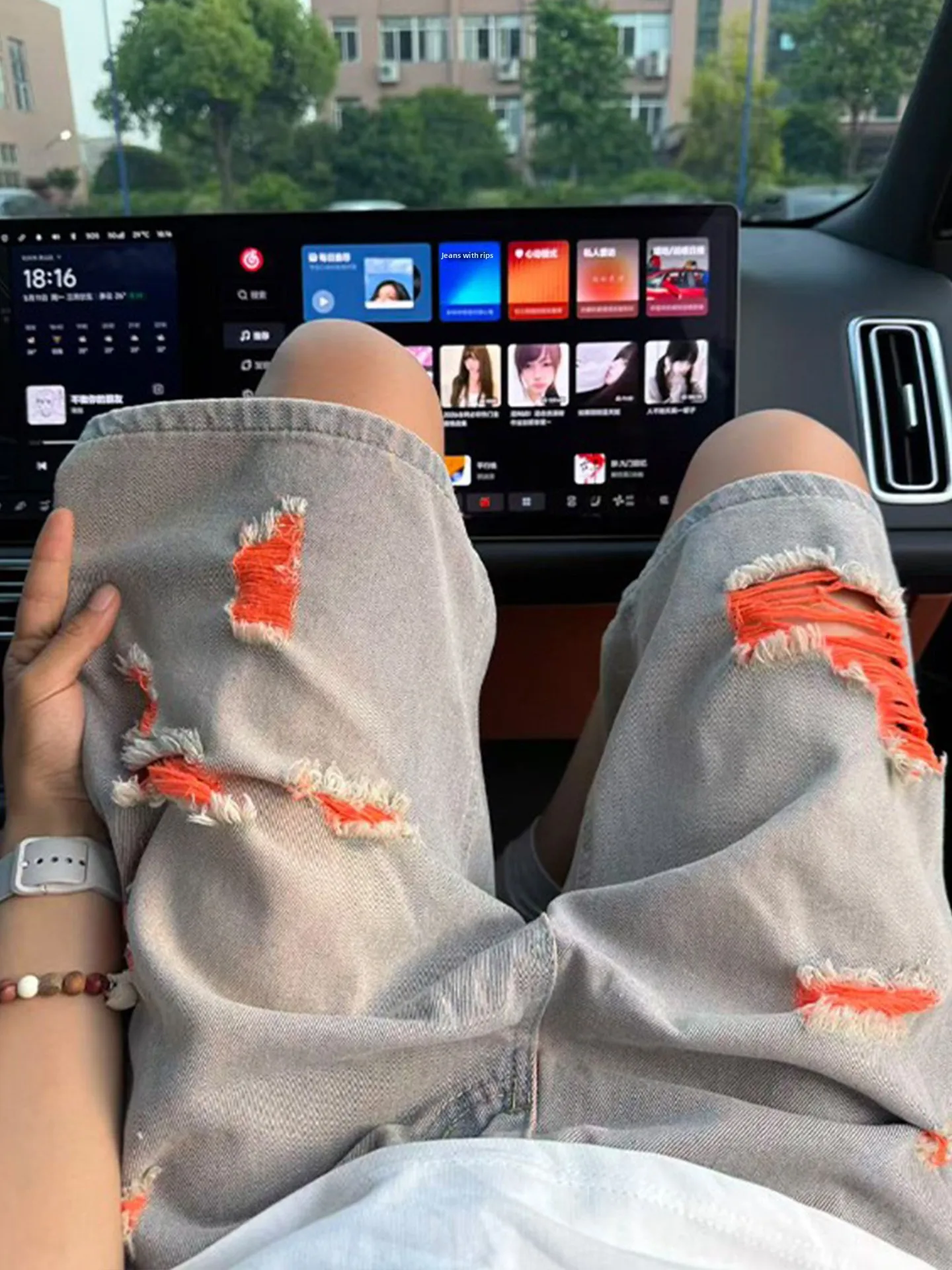 Washed American Style Men's Short Jeans Summer Trendy Half Elastic Waist Five-Point Loose Straight Leg Casual Straight Jeans