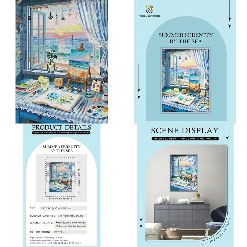 Forever Young 5D Diamond Painting Summer Serenity Sea Full Square AB FD Drills Adult DIY Art Craft Home Wall Decor