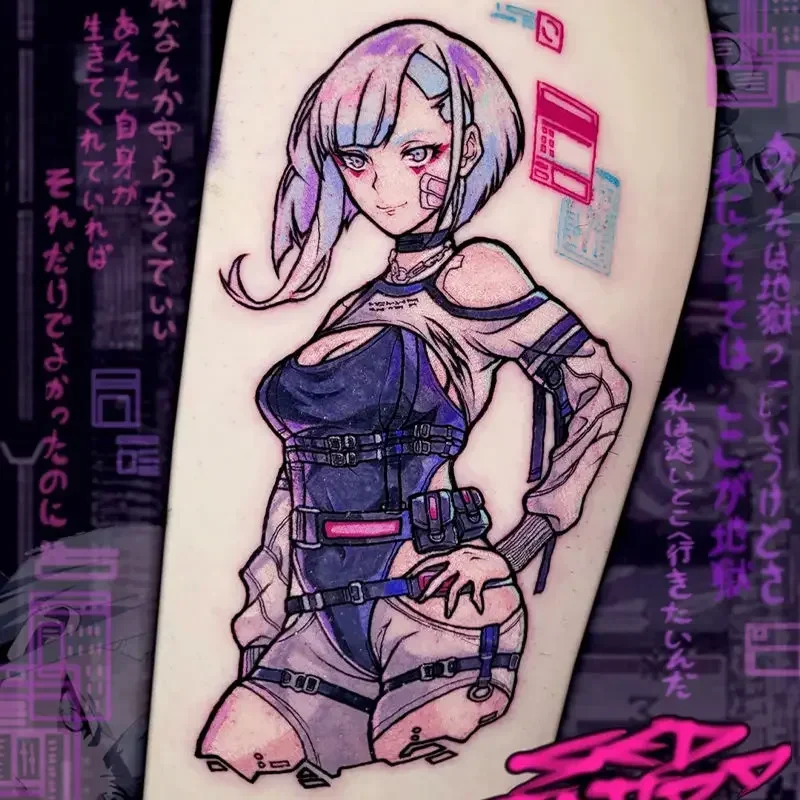 Anime Temporary Tattoos Cartoon Waterproof Fake Tattoo Sticker Cyberpunk Edgerunners Lucyna Kushinada Tatoo Body Sticker