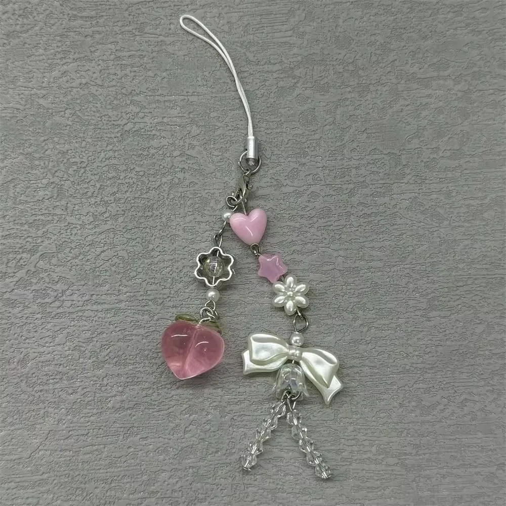 

Новый розовый аниме-брелок в виде кошки с цепочкой из бусин, в стиле Y2K, для телефона, ключей, DIY-украшение