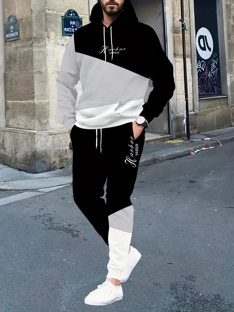 

The new men's set for Spring and Autumn 2025 features a casual fashionable and comfortable 3D letter pattern print