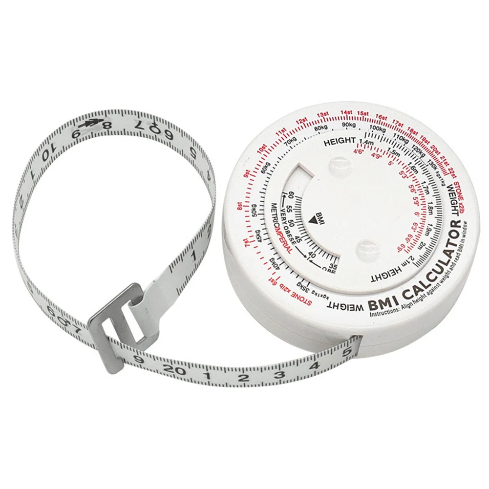 شريط قياس آلة حاسبة BMI محمول مقاس 150 سم، تصميم قابل للسحب لحجم الجسم وإدارة الوزن