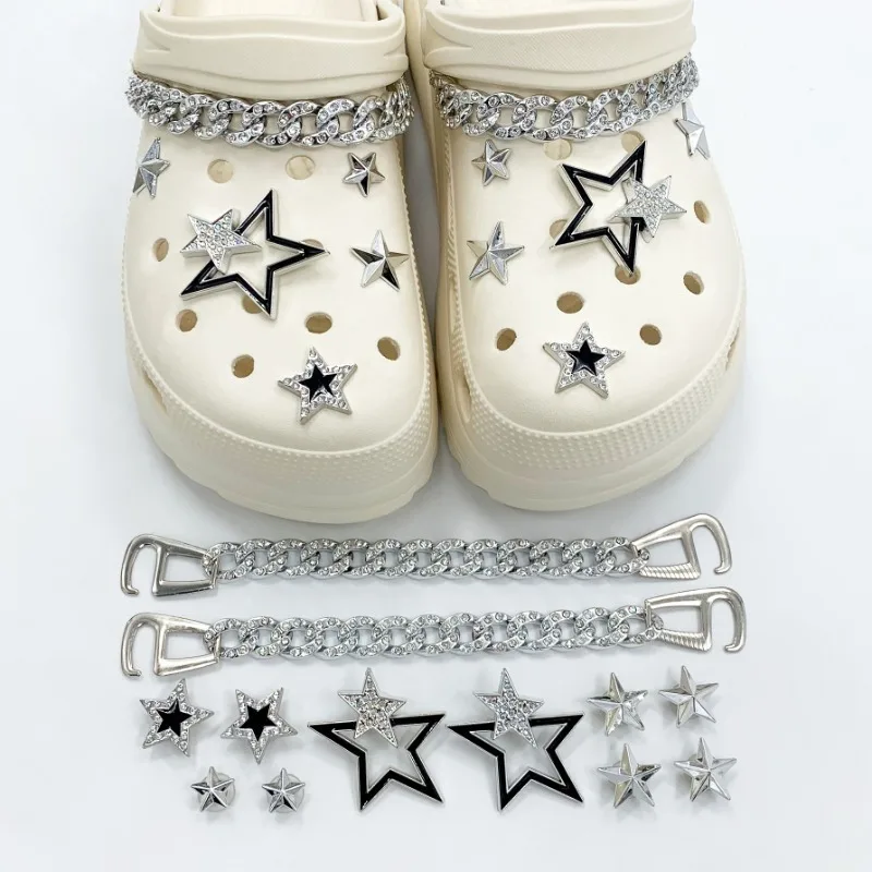 12 шт., модные подвески для обуви, набор аксессуаров, пряжка для обуви с отверстиями, металлическая цепочка со стразами, пятиконечная звезда, украшения для обуви «сделай сам»