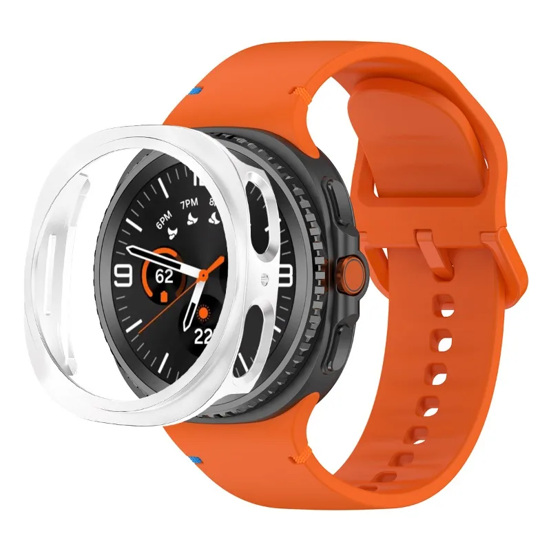 สายรัดอย่างเป็นทางการ + เคส PC สำหรับซัมซุงกาแล็กซี่วอทช์ 8 40 มม.44 มม.สร้อยข้อมือซิลิโคนคอร์เรียเดิม 1:1 ไม่มีช่องว่างฝาครอบ