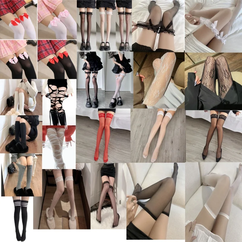

Women's Lace Top Thigh High Stockings Tights Pantyhose Lace Bowknot Over Knee Stockings Lolita JK Fishnet Thigh High Socks