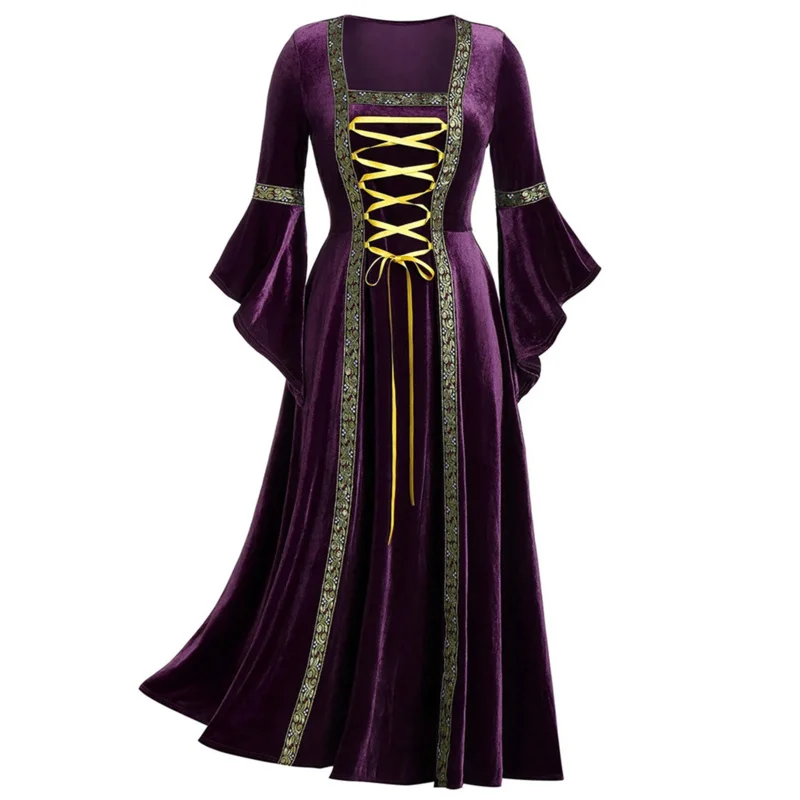 Vestido renacentista de terciopelo para mujer, traje victoriano Medieval, vestido de juego de rol de Halloween, vestido Retro de Cosplay, Vestido largo de lujo