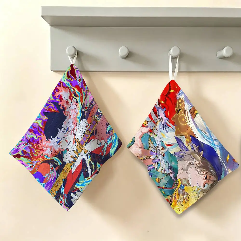 Anime M-Mononoke Hanging Kitchen Towel, Polyester Cotton Fabric, Absorbent Hand Wiping Towel for Home Dormitory