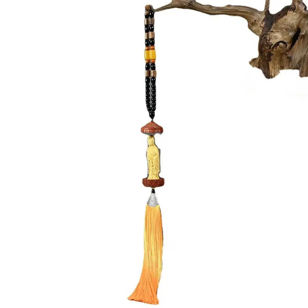 Boxwood Clean Bottle Guanyin Car Hanging Decoration Pendant Buddha Wood Carving Crafts Rearview Mirror Car Hanging Bless safety