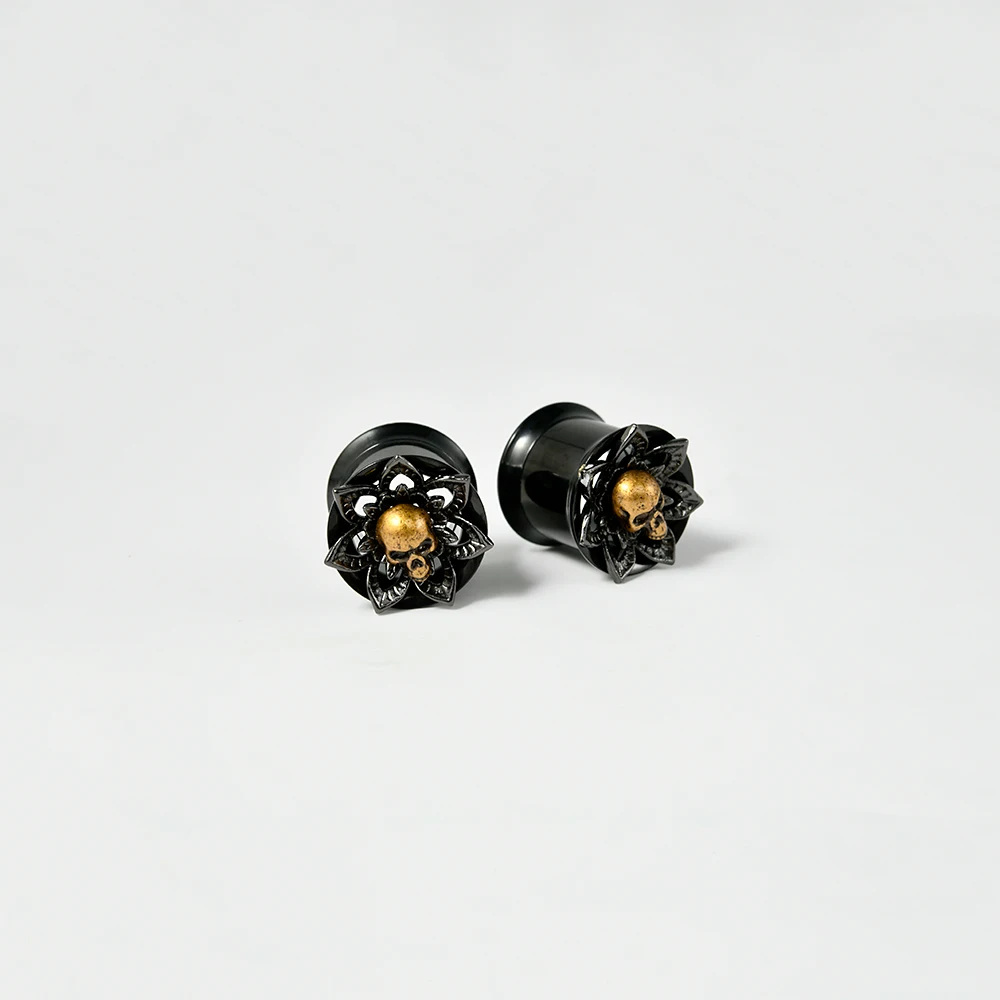 PAIR Stainless Steel Skull Tunnel Plugs Ear Plugs Ear Gauges Expander Tunnels Earlobe Earrings Piercing Jewelry