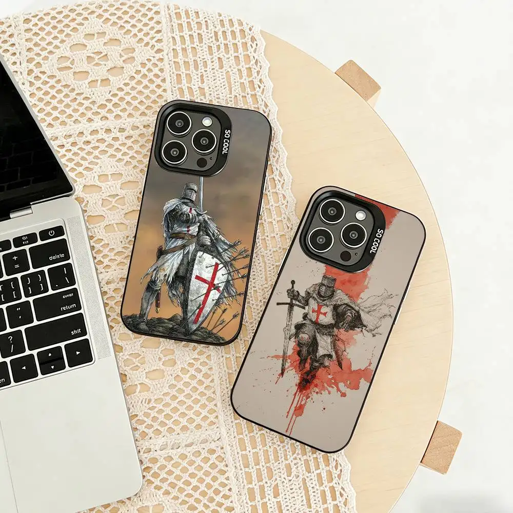 

Crusaders T-Templar K-Knight Phone Case For iPhone 17,16,15,14,13,12,11 Plus,Pro Max,XS,Colored silver phone case