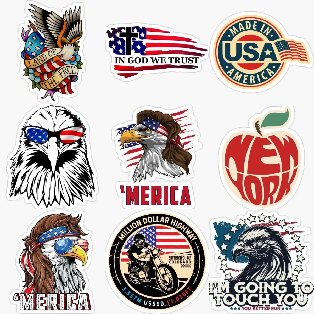 

America USA Flag Bald Eagle Emblem Creative PVC Waterproof Stickers Accessories for Decorate Car Bicycle Van Motorcycle Off-road