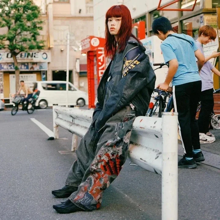 Streetwear ใหม่อเมริกัน Pop Hip-Hop Rock ขนาดใหญ่ปักคาวบอย Y2k Street แฟชั่น Joker Harajuku Gothic กางเกงขากว้าง