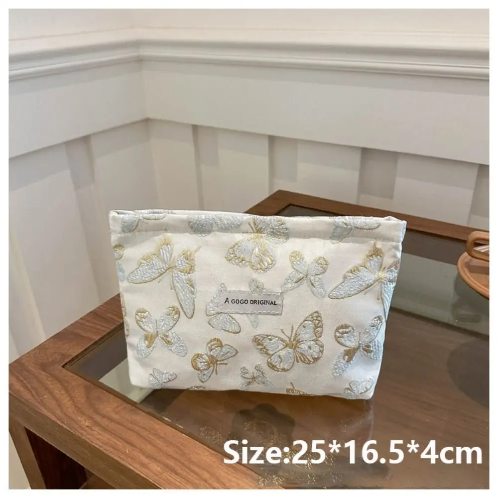 New Canvas Makeup Bag Blue Pink Toiletry Bag Butterfly Square Bag Women's