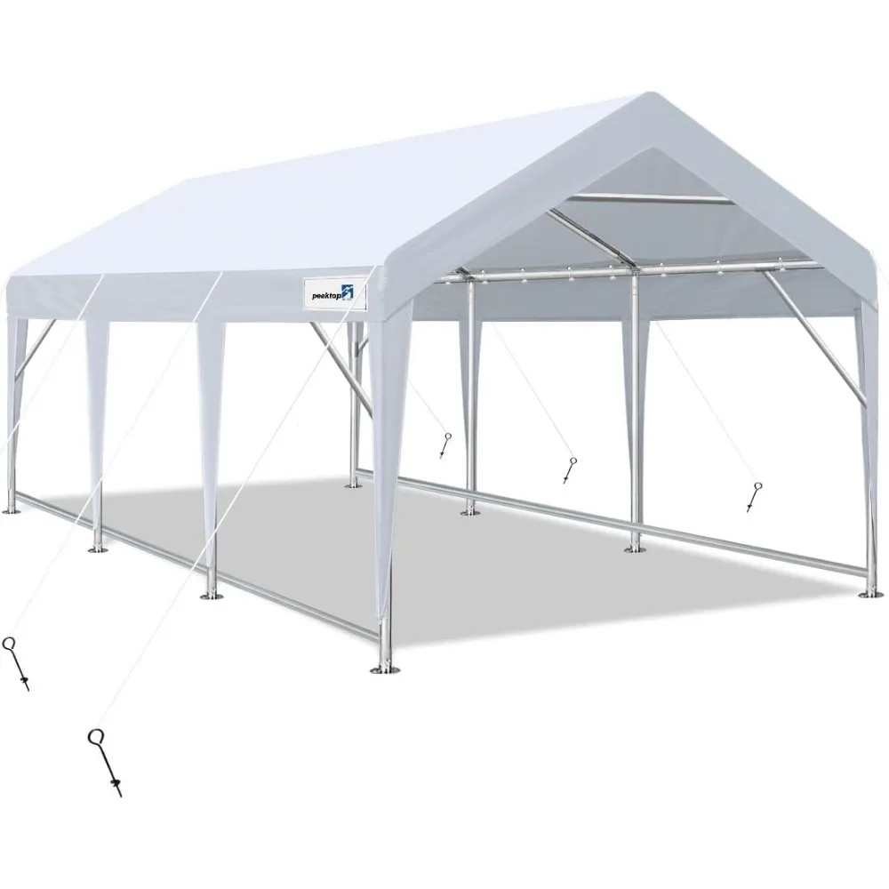 

12x20 ft Heavy Duty Carport, Portable Car Canopy, Garage Tent, Boat Shelter with Reinforced Triangular Beams and Ground Bar, Wh