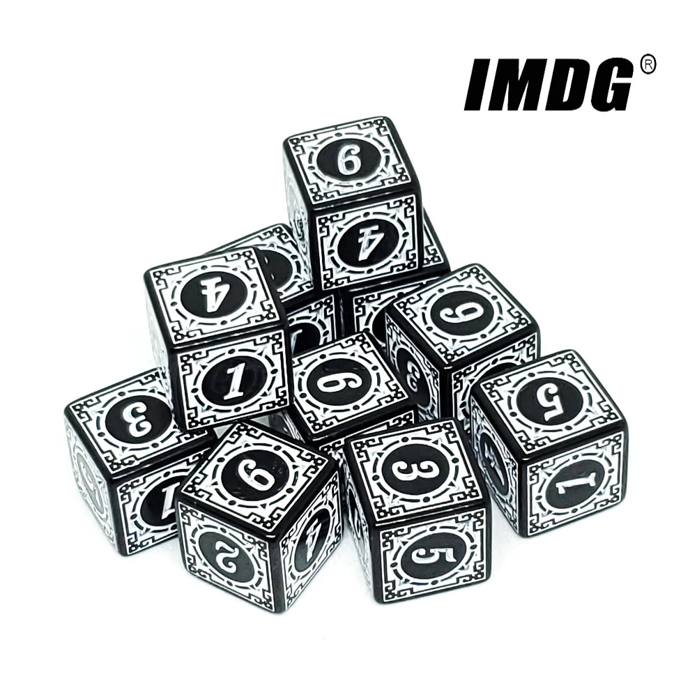 10pcs/pack Acrylic D6 Carved Pattern Dice 6-sides Accessories Polyhedron Colorful Dice Digital Game Dice Cubes