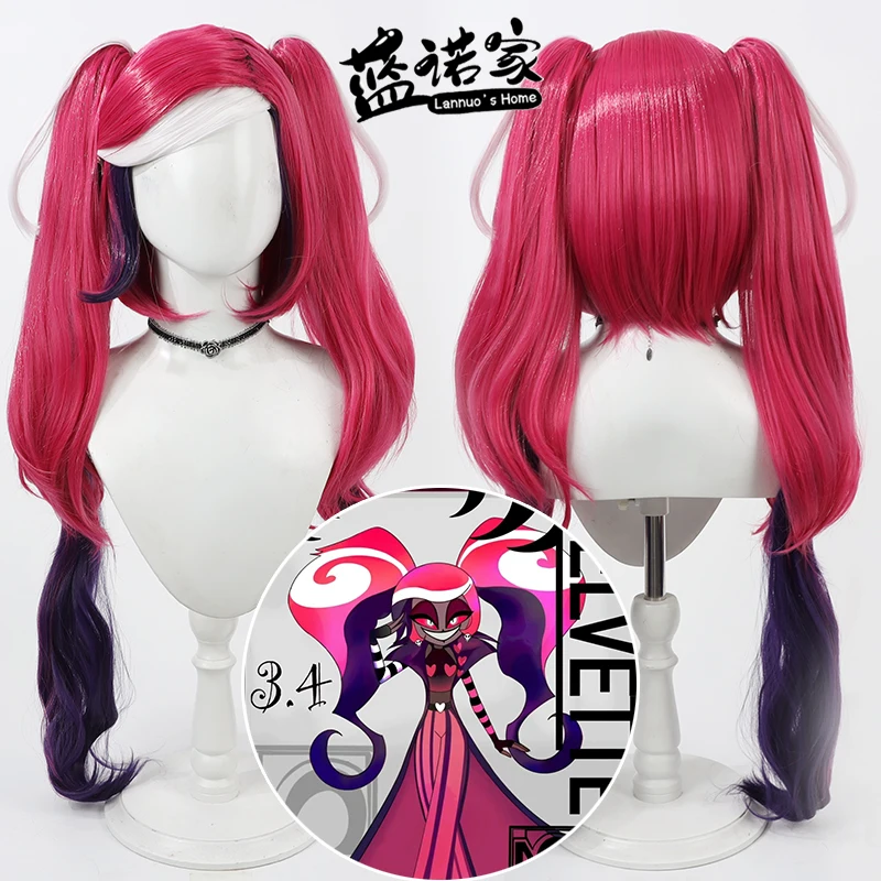 

Anime Hazbin Hotel Velvette Cosplay Wig Halloween Carnival Party Props Synthetic Hair Heat Resistant Fiber + Wig Cap